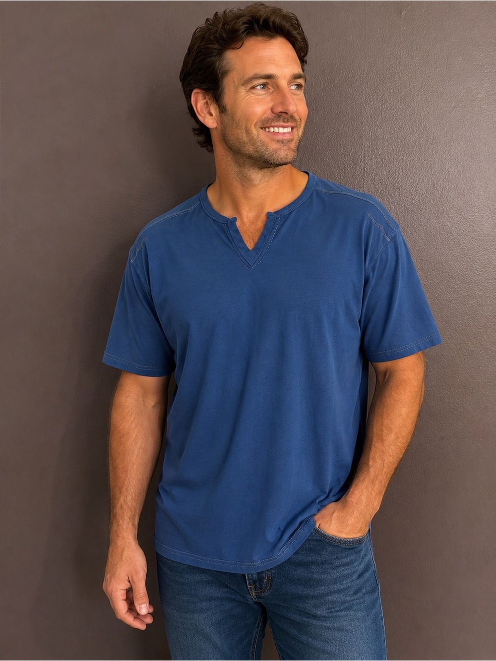 Men's Blue V-Neck Shirt